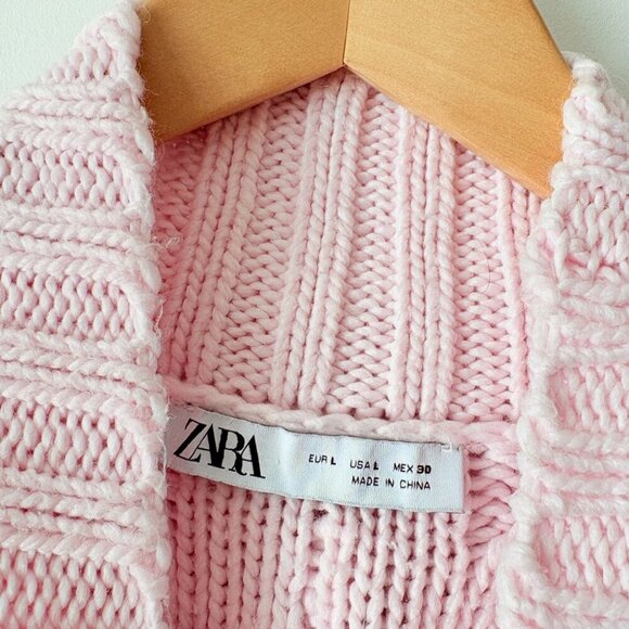 Zara Knit Pom Pom Turtleneck Sweater Light Pink Blogger Fav Size Large - Picture 9 of 10